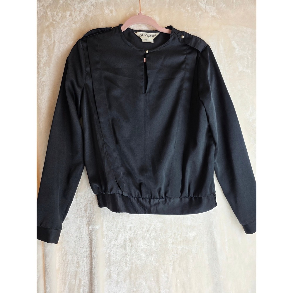 Vintage Ship n Shore‎ Black Long Sleeve Button Detail Blouse Womens Size 10